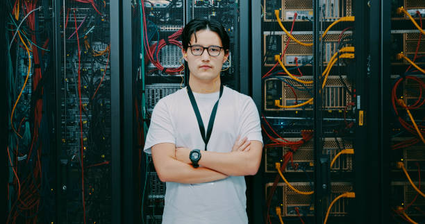 Technology company server room with networking equipment