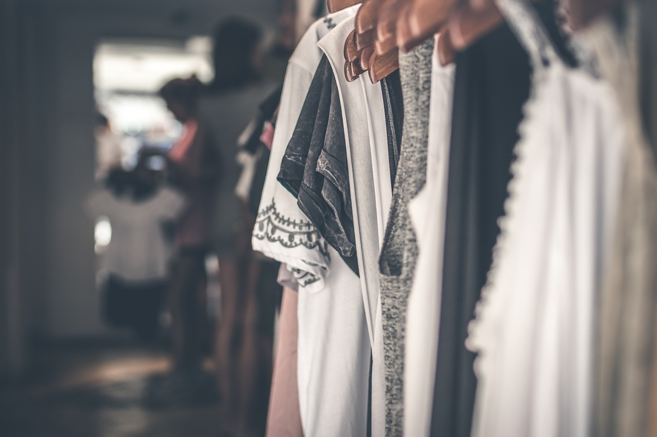 Retail clothing store interior with merchandise displays