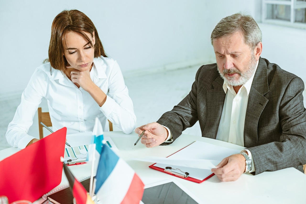 Business consultant reviewing documents in a modern office