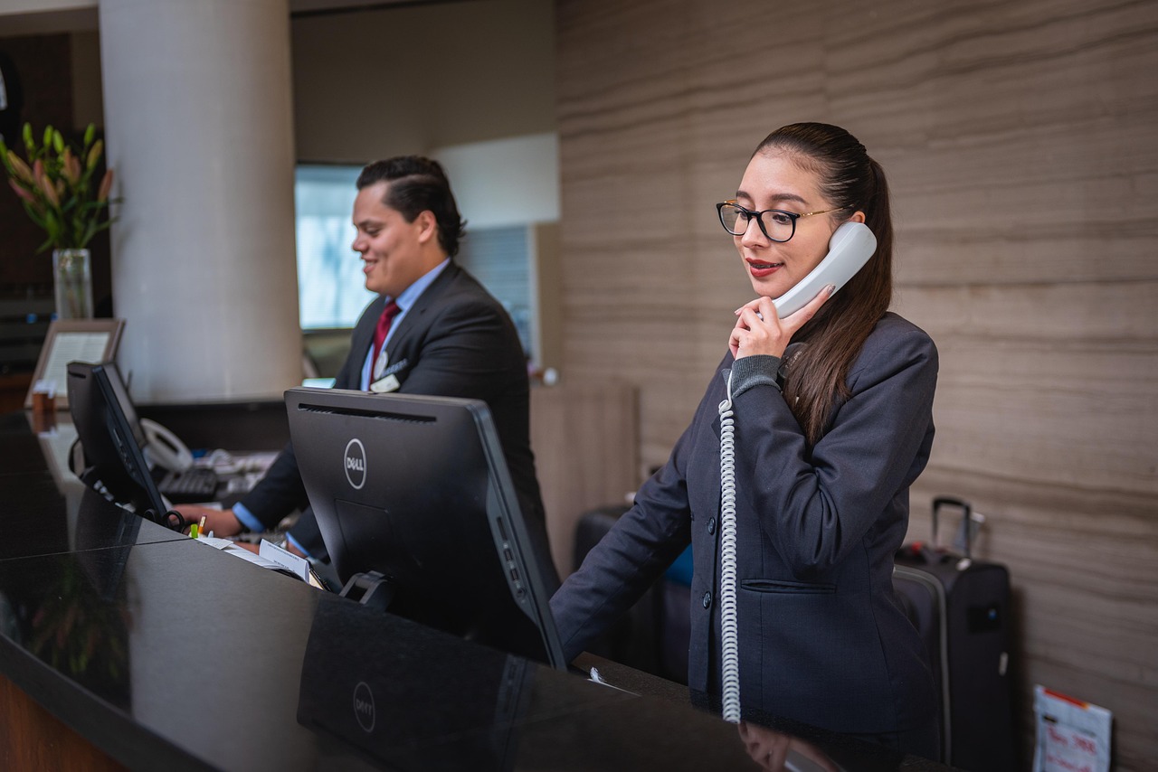 Hotel front desk check-in area